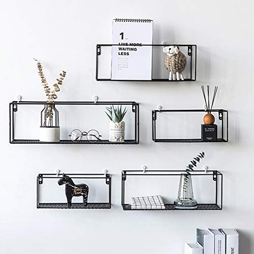 Floating Shelves Wall Mounted Wrought Iron Wall Shelf Room Racks Floating Box Shelf Home Deco Flower Frame Plant Holder Wall Hanging Organizer Display Shelf(M 39x14.5cm)