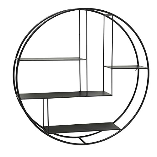 WHW Whole House Worlds Industrial Round Metal Wall Shelf, 4 Levels, Floating, Scandi Contemporary Style, Black Iron, 29 Inches Diameter