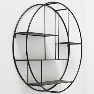 WHW Whole House Worlds Industrial Round Metal Wall Shelf, 4 Levels, Floating, Scandi Contemporary Style, Black Iron, 29 Inches Diameter