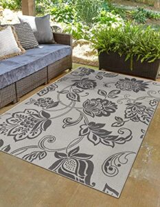 unique loom botanical collection floral, coastal, bohemian, indoor and outdoor area rug, rectangular 2′ 2″ x 3′ 0″, gray/dark gray