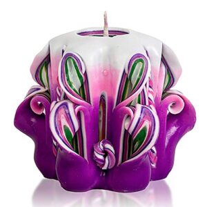 carved candles – 2,5 inches purple pink green white – candles hand carved – hand carved unity candles – handmade carved candles – flower candles – hand carved decorative candles
