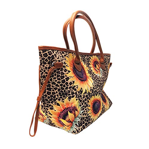 JIU HONG CHAO Large Tote Bag for Women Sunflower Purse Leopard Print Handbag Canvas Beach Bag Lightweigh Tote with Faux Leather Handle Cheetah Gifts for Women…