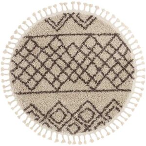 Well Woven Layla Shag Ivory Moroccan Trellis Area Rug 4' Round (3'11")