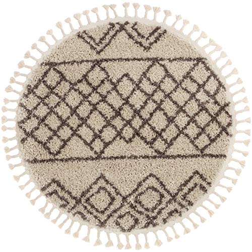 Well Woven Layla Shag Ivory Moroccan Trellis Area Rug 4' Round (3'11")