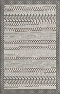 unique loom outdoor border collection transitional indoor & outdoor casual striped tonal moroccan area rug, 2 ft 2 in x 3 ft, gray/dark gray