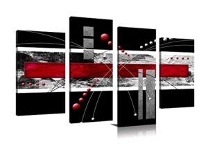 ypy large black red canvas wall art – 4 panels modern abstract picutre set for home decoration – contemporary painting artwork ready to hang living room bedroom w48 x h36