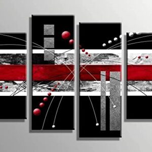 YPY Large Black Red Canvas Wall Art - 4 Panels Modern Abstract Picutre Set for Home Decoration - Contemporary Painting Artwork Ready to Hang Living Room Bedroom W48 x H36