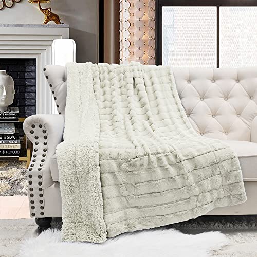 Home Soft Things Super Mink Faux Fur Throw, 60" x 80'', Oatmeal, Luxurious Fluffy Cozy Elegant Throw with Sherpa Backing Fuzzy Throw for Couch Living Room Bedroom Home Décor