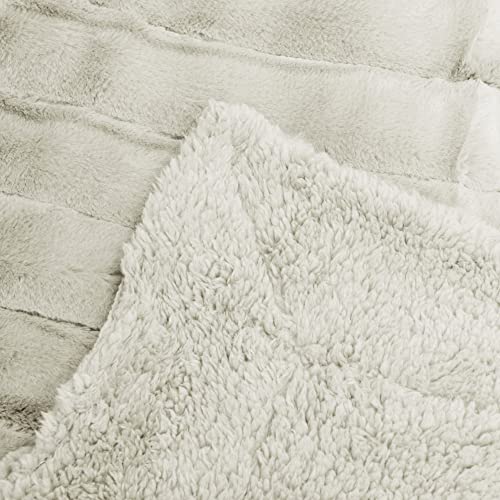 Home Soft Things Super Mink Faux Fur Throw, 60" x 80'', Oatmeal, Luxurious Fluffy Cozy Elegant Throw with Sherpa Backing Fuzzy Throw for Couch Living Room Bedroom Home Décor