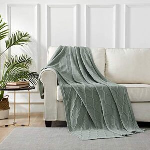 100% Cotton Sage Green Cable Knit Throw Blanket for Couch, Sofa with Bonus Laundering Bag for Couch Sofa Bed – Lightweight 50 x 63, Extra Cozy, Machine Washable, Home Décor