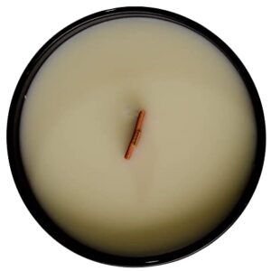 Hearthfire - Sandalwood Scented Soy Candle Infused w/Natural Oils w/ Wood Wick- Dark Sweet Creamy Aromatherapy - Hand Poured in The USA in Glossy Black Jar w/ Lid