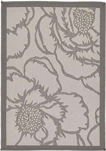 Unique Loom Botanical Collection Floral, Bohemian, Border, Coastal, Indoor and Outdoor Area Rug, 2 ft 2 in x 3 ft, Gray/Light Gray