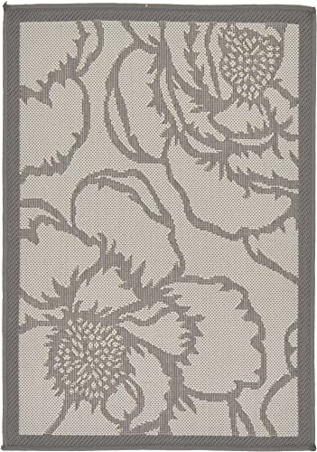 Unique Loom Botanical Collection Floral, Bohemian, Border, Coastal, Indoor and Outdoor Area Rug, 2 ft 2 in x 3 ft, Gray/Light Gray