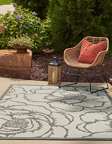 Unique Loom Botanical Collection Floral, Bohemian, Border, Coastal, Indoor and Outdoor Area Rug, 2 ft 2 in x 3 ft, Gray/Light Gray