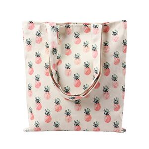 caixia women’s tropical pineapple patern canvas tote shopping bag beige