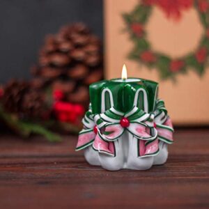 Christmas Candles - Small Candles - Carved Candles - White Pink Red Green 2,5 inches - Candles Christmas Tree - Small Gift Candles - Small Size Candles - Hand Carved Decorative Candles - Gift Candles