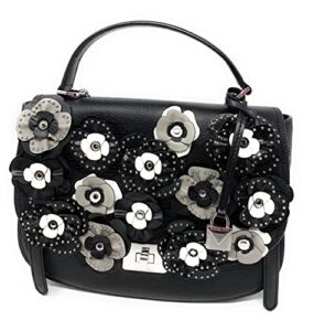 michael kors cassie large th satchel leather handbag bag, black/floral