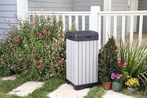 Keter Rockford Resin 38 Gallon Trash Can with Lid and Drip Tray for Easy Cleaning-Perfect for Patios, Kitchens, and Outdoor Entertaining, Grey