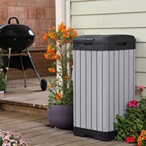 Keter Rockford Resin 38 Gallon Trash Can with Lid and Drip Tray for Easy Cleaning-Perfect for Patios, Kitchens, and Outdoor Entertaining, Grey