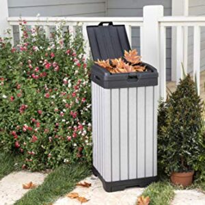 Keter Rockford Resin 38 Gallon Trash Can with Lid and Drip Tray for Easy Cleaning-Perfect for Patios, Kitchens, and Outdoor Entertaining, Grey