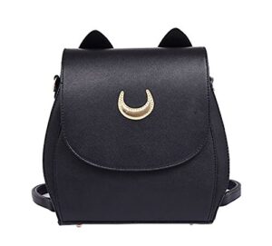jhvyf moon luna backpack cute kitty cat shoulder bag pu leather backpack school bag black 3034