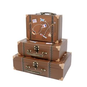 slpr cardboard small suitcase boxes (set of 3) | paperboard travel for birthday wedding decoration | largest suitcase is 12” length x 8” width x 3.5” height