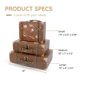 SLPR Cardboard Small Suitcase Boxes (Set of 3) | Paperboard Travel for Birthday Wedding Decoration | Largest Suitcase is 12” Length x 8” Width x 3.5” Height