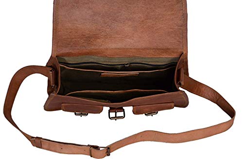 KPL 14 Inch Leather crossbody bags Purse Women Shoulder Bag Satchel Ladies Tote Travel Purse full grain Leather (Tan Brown)