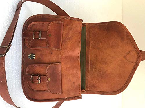 KPL 14 Inch Leather crossbody bags Purse Women Shoulder Bag Satchel Ladies Tote Travel Purse full grain Leather (Tan Brown)