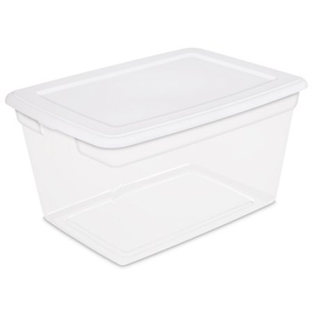 Set of 8 58 Quart White See-through Base Storage Box, Lid Snaps Firmly to The Base