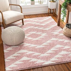 Well Woven Madison Shag Edona Pink Moroccan Tribal 5'3" x 7'3" Area Rug, 5 ft 3 in x 7 ft 3