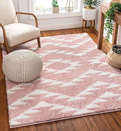 Well Woven Madison Shag Edona Pink Moroccan Tribal 5'3" x 7'3" Area Rug, 5 ft 3 in x 7 ft 3