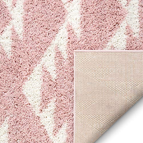 Well Woven Madison Shag Edona Pink Moroccan Tribal 5'3" x 7'3" Area Rug, 5 ft 3 in x 7 ft 3