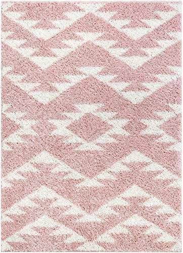 Well Woven Madison Shag Edona Pink Moroccan Tribal 5'3" x 7'3" Area Rug, 5 ft 3 in x 7 ft 3