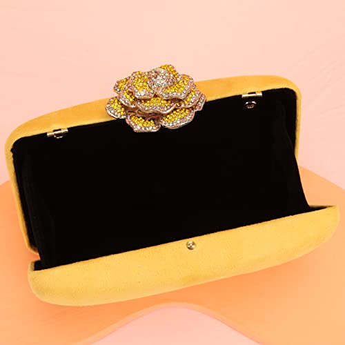 Fawziya Crystal Rose Cocktail Purses For Women Velvet Clutch-Yellow