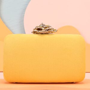 Fawziya Crystal Rose Cocktail Purses For Women Velvet Clutch-Yellow