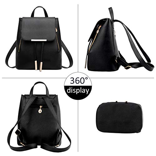 Pahajim Travel Backpack for Women Mini Cute Purse and Shoulder Bag PU Leather (black)
