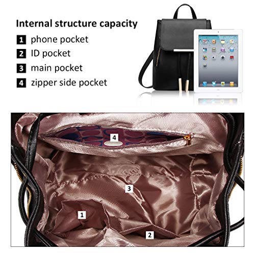 Pahajim Travel Backpack for Women Mini Cute Purse and Shoulder Bag PU Leather (black)