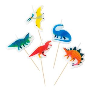 talking tables dino dinosaur birthday candle cake toppers, pack of 6, wax height 3cm, 1″, mixed colors