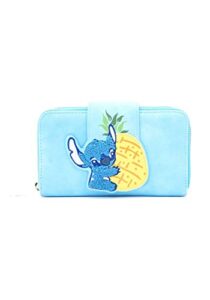 loungefly x lilo and stitch pineapple stitch chenille snap wallet, blue, standard