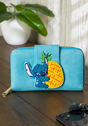 Loungefly x Lilo and Stitch Pineapple Stitch Chenille Snap Wallet, Blue, Standard