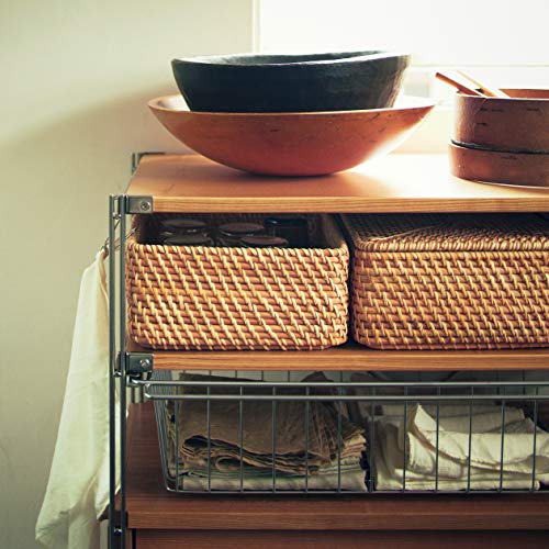 Muji 47381290 Overlapping Rattan Rectangular Basket, Small (V): Approx. Width 14.2 x Depth 10.2 x Height 4.7 inches (36 x 26 x 12 cm)