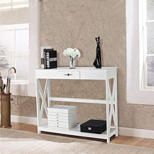 Bonnlo White Entryway Table with Drawer and Shelf, Slim Console Tables with Storage, Farmhouse Sofa Tables for Living Room, Hallways, Foyer, 39.4”W x 11.8”D x 31.7”H