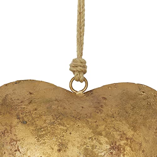 Deco 79 Metal Heart Decorative Bell with Hanging Rope, Set of 3 20", 17", 12"H, Gold