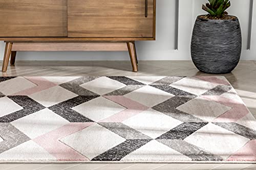 Well Woven Good Vibes Millie Blush Pink Modern Zigzag Stripes 5'3" x 7'3" 3D Texture Area Rug