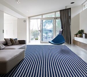 homegnome indoor outdoor striped rug 8’x10′ navy blue