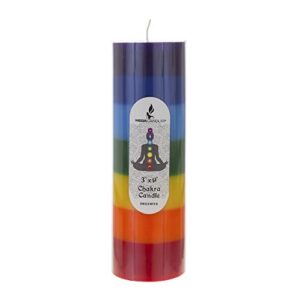 mega candles unscented multi color chakra round pillar candle, hand poured premium wax candles 3 inch x 9 inch, cotton wick, promotes positive energy, aids meditation, relaxation & more