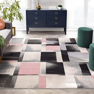 well woven good vibes louisa blush pink modern geometric boxes 5’3″ x 7’3″ 3d texture area rug, 5 ft 3 in x 7 ft 3