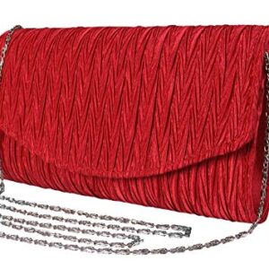 Peach Couture Womens Vintage Satin Pleated Envelope Evening Cocktail Wedding Party Handbag Clutch (Scarlet)