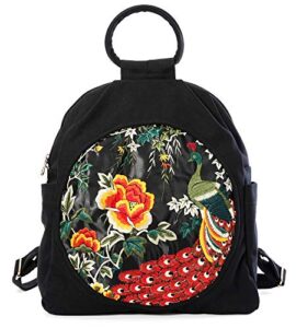 jursccu women casual backpack fashion vintag embroidered backpack, travel backpack canvas shoulder bag handbag